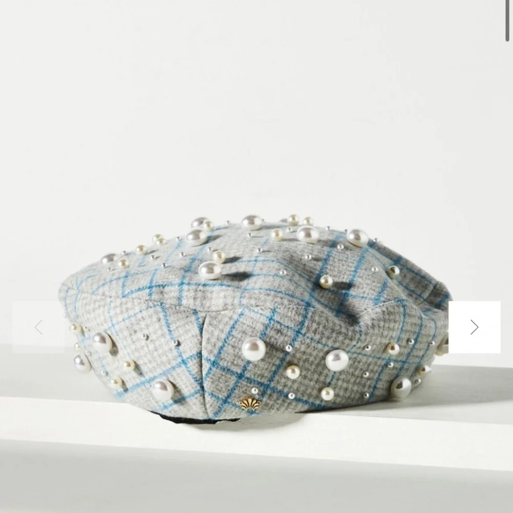 Lele SADOUGHI Embellished pearl plaid beret new without tags